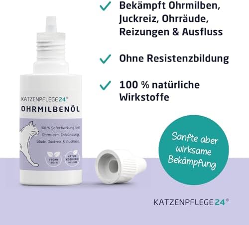 Ohrentropfen für Katzen gegen Ohrmilben, Juckreiz & Ohrentzündungen 50ml - Natürliche Sofortwirkung & sanfte Ohrenpflege