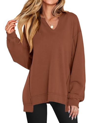 ANRABESS Women's Oversized Sweatshirts Long Sleeve Tunic Shirts V Neck