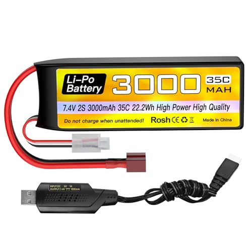 Batería Lipo 2S 7.4V 3000mAh 35C T-plug cable USB para dron FPV quadcopter y coche RC