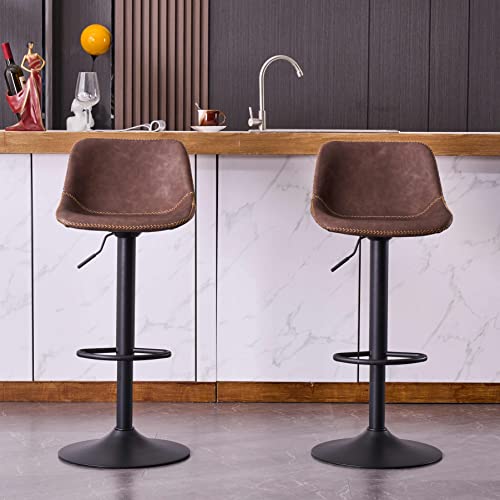Kidol & Shellder Bar Stools Set Of 2 Brown Adjustable Swivel Barstools Vintage Bar Chairs Pu Padded Counter Stools,3 Mins Quick Assembly,Loads Up To 300Lbs #TOP3