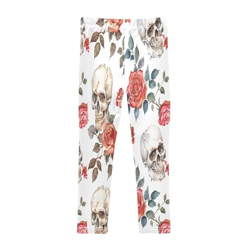 Bolaz Toddler Girls Leggings Printed Yoga Pants Leggings Skulls Red Roses for Kids2