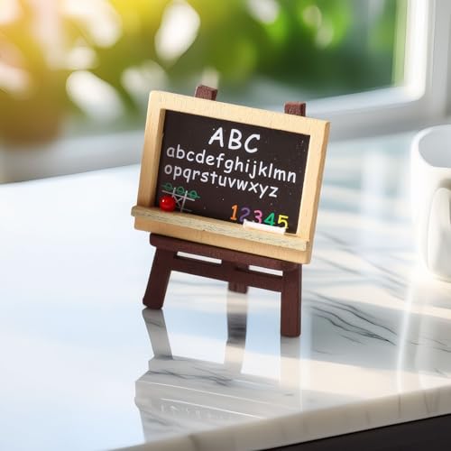 Miniature Wooden Easel with Blackboard, 1:12 Scale Dollhouse Accessory, Authentic Wood Finish, Realistic Classroom & Study Decor for Dioramas & Adult Collectors (ABC Chalkboard)