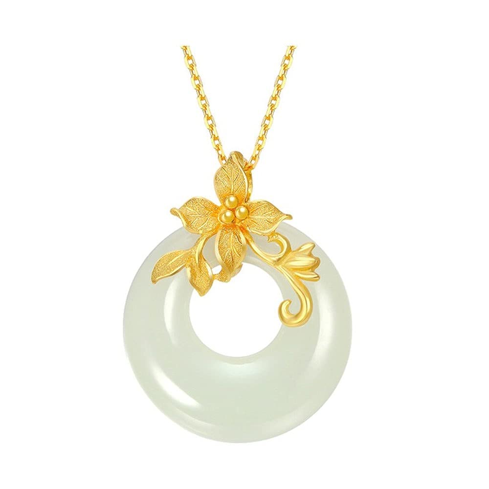 Rockyu Women's Necklace, Gold, Stainless Steel, Simple, Gold Flower, White Ball, Round Necklace, Amulet, Good Luck, 18K Gold Plated Pendant, Fashionable Accessory, Stainless Steel Metal
