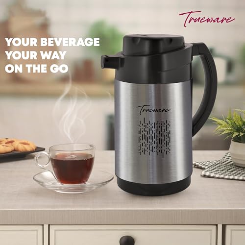 Image of Trueware Urban 1200 SS Insulated ISI Certified Flask -1000ML,Tea Pot Kettle Water Jug | Hot & Cold | Leak-Proof Lid | Thermoware | Food Grade | High Grade Stainless Steel | Anti Finger Print Coating