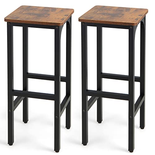 LIFEZEAL Juego de 2 taburetes de Bar, Silla Alta de Madera y Estructura de Metal, Multifuncional, Taburete de Bar Cuadrado de Estilo Industrial, Capacidad de Peso 150 kg, 30 x 30 x 71,5 cm