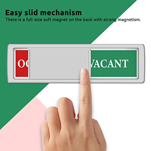 Image of Privacy Sign - Vacant Occupied Sign for Home Bathroom Office Restroom Conference Hotel Hospital, Easy to Read Non-Scratch Magnetic Slider Door Indicator with Clear, Bold & Colored Text - Silver