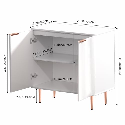 EOYUTLLY White Fluted Buffet Storage Cabinet,Wood Sideboard Buffet Cabinet with Adjustable Shelf & Rose Gold Colored Metal Legs, Accent Cabinet for Living Room,Kitchen, Assemble Easily - Image 2