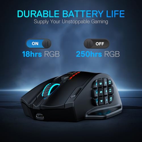 Image of Redragon M913 MAX Wireless Gaming Mouse, 26000 DPI MMO Optical Mouse with 16 Programmable Buttons, BT & 2.4G Wireless, Software Supports DIY Keybinds
