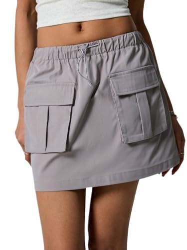 Trend Women's Summer Basic Skirt Solid Color Pocket Drawstring Waist Cargo Skirt For Beach