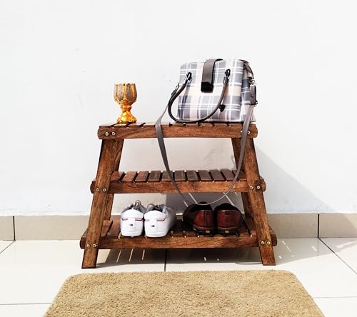 Image of Three-Tier Solid Wood Shoe Rack for Home and Hallway Shoe Organizing & Sitting Bench Use. (1, Triangle)