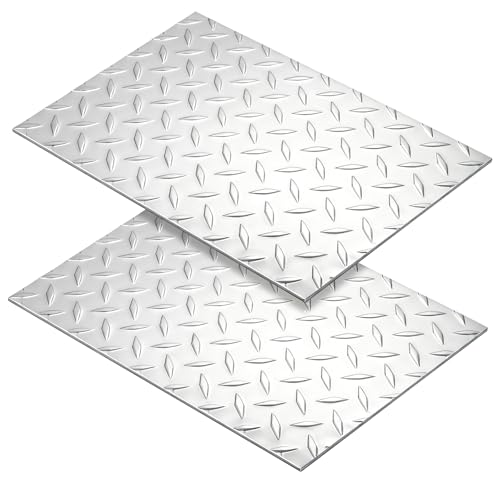 Image of 2pcs 24inX32in Embossed Diamond Aluminum Plate Sheet, 17GA Mill Finishing Checker Sheets Tread Plate /Rolls for Commercial & Residential Use Walls Floors Trailers