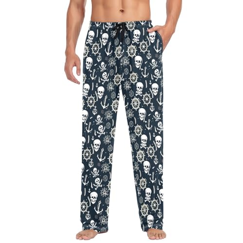 Pirate Pattern Men's Cotton Pajama Pants with Pockets and Drawstring Comfortable and Stylish,S