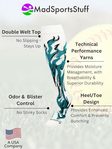 Flame Fire Softball Socks for Girls, Boys, Women, and Men Youth & Adult Over the Calf Fun Team Socks3