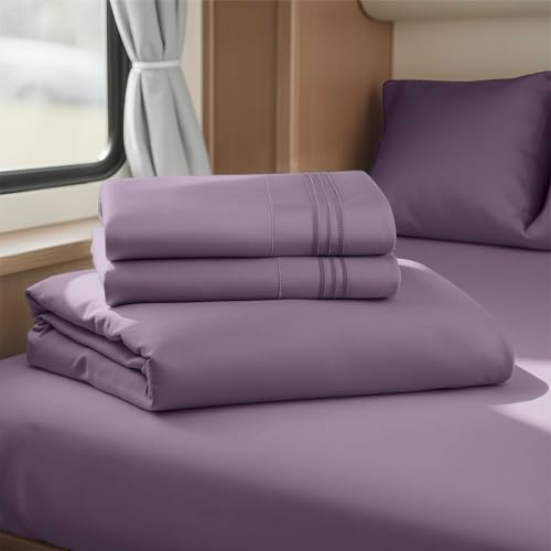 Image of Nestl Purple Short Queen Sheets for RV, Hotel Luxury RV Queen Sheets Set, 4 Piece Fitted Bed Sheet Set and Pillowcases, Super Soft, Wrinkle-Free, and Breathable Camper Bedding