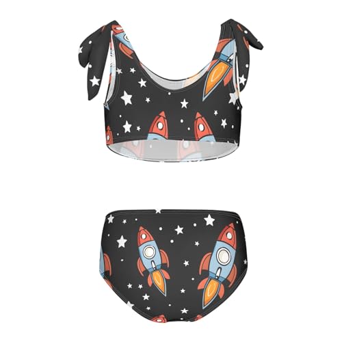 Girls' Bikini Set, Spaceship Cartoon Character Seamless Pattern Kids Swimsuit 2 Pcs Beach Bathing Suit2