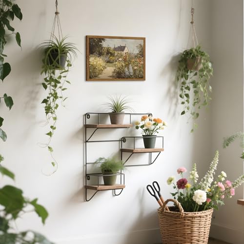 Image of Vintage Painting Wall Art, Country Landscape Wall Decor, Nature Wildflower Farmhouse Pictures Canvas Prints for Bedroom Bathroom Living Room 16x12 inch Wood Framed