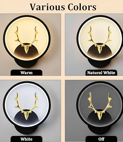 Image of Modern LED Wall Lamp | Round Deer Horn Design | Artistic Metal Accent Lighting for Bedroom, Living Room & Hallway | 3 Color Modes - Warm White, Natural White & Cool White | Pack of 2