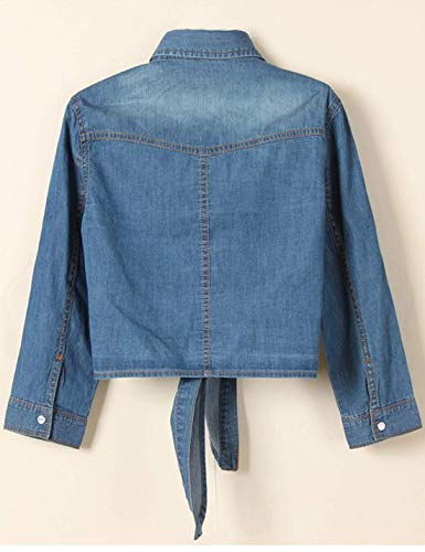 AMEBELLE Women's Roll Up 3/4 Sleeve Tie Front Knot Shirt Chambray Denim Crop Top2