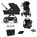 Kinderkraft B-TOUR Passeggino Trio Neonati 3 in 1 di 22 kg, Sistema modulare combinato, con Seggiolino Auto Ovetto, Pieghevole, Sedile XL, Impermeabile filtro UPF50+, Posizione Nanna, Nero