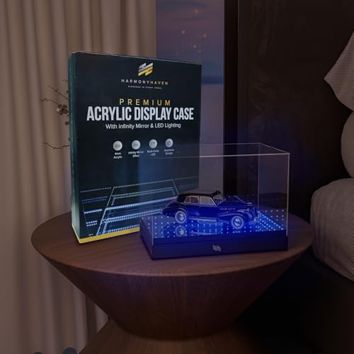 Harmony Haven Acrylic Display Case with Infinity Mirror & Multi-Color LED Lighting - Sturdy 4mm Design, Remote-Controlled Lights, Simple Assembly. for Collectibles, Action Figures, Sports Memorabilia