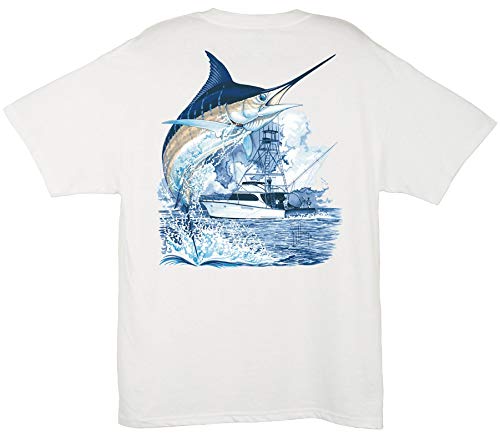 Guy Harvey Men's Marlin Boat T-Shirt, White, 2XL