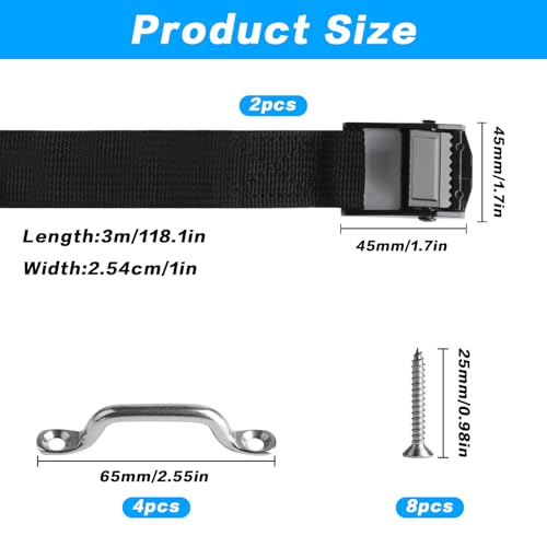 2 Stück 305,7 cm Batteriekasten-Gurt-Set, Edelstahl-Halterung und Schrauben für Boot, Auto