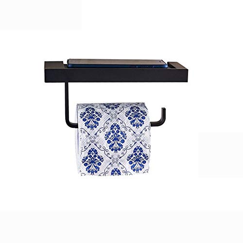 T-YSPJ Espacio aluminio negro toallero libre de perforación conjunto colgante plegable baño aseo pared, titular de rollo