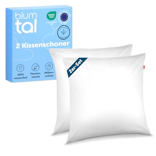 Blumtal Kissenschoner 50x50 cm 2er Set Baumwolle - wasserdichter Kissenbezug 50x50cm - hypoallergener Milbenbezug + Reißverschluss - Flecken- & Milbenschutz - Oeko-TEX zert. Kissenhülle - Milbenbezug
