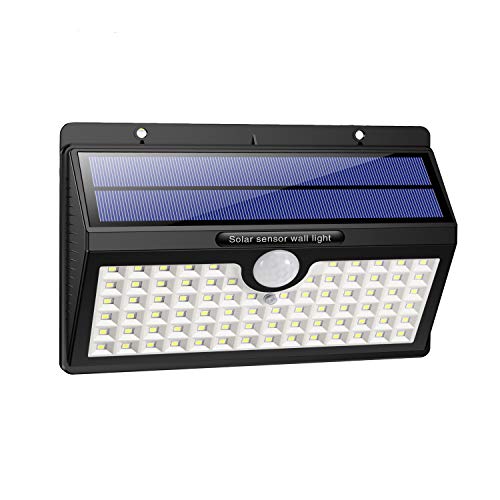 HETP Luz Solar/Foco Solar Exterior 78 LED con Sensor de Movimiento 2000mAh Iluminación de Seguridad Luces Solares/Lámpara Solar Exterior Inalámbrico Impermeable para Jardín, Garaje, Camino