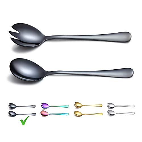 Berglander Schwarzer Salat Server-Set, Salat Servierset aus rostfreiem Stahl mit schwarzer Titanbeschichtung, Salat-Servern, Salatlöffel, Salatgabel, 2er-Pack (Shiny Black)