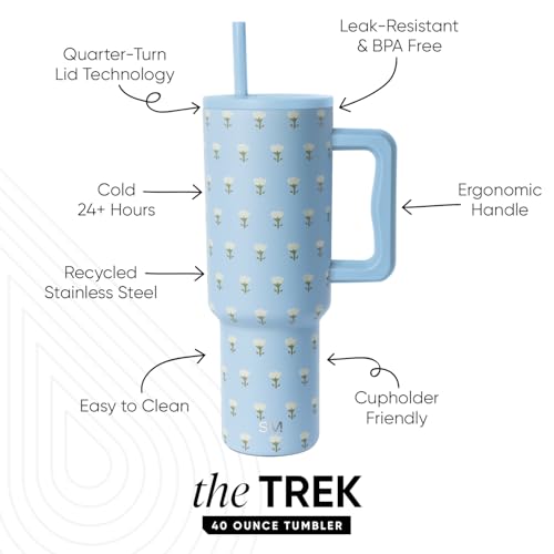Image of Simple Modern 40 oz Trek Tumbler with Handle and Straw Lid | Cup Holder Friendly Insulated Stainless Steel Travel Mug | Flower Garden