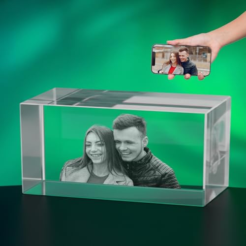 Print Maniacs 3D Crystal Photo Frame Personalised Crystal Picture Frame Romantic Customised Anniversary Birthday Gifts For Men Him Mom Dad Couple Wedding Memorial Gifts for Boyfriend Girlfriend