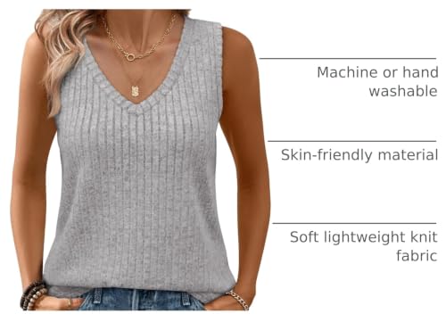Image of Saloogoe Tank Tops for Women 2025 V Neck Summer Sweaters Vest Lightweight Curved Hem Spring Beach Fashion
