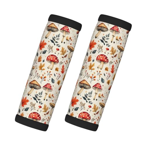 Fundas de asa de equipaje con estampado de hojas de arce y hongos para maleta, fundas suaves para asa de equipaje de viaje, identificadores para maletas