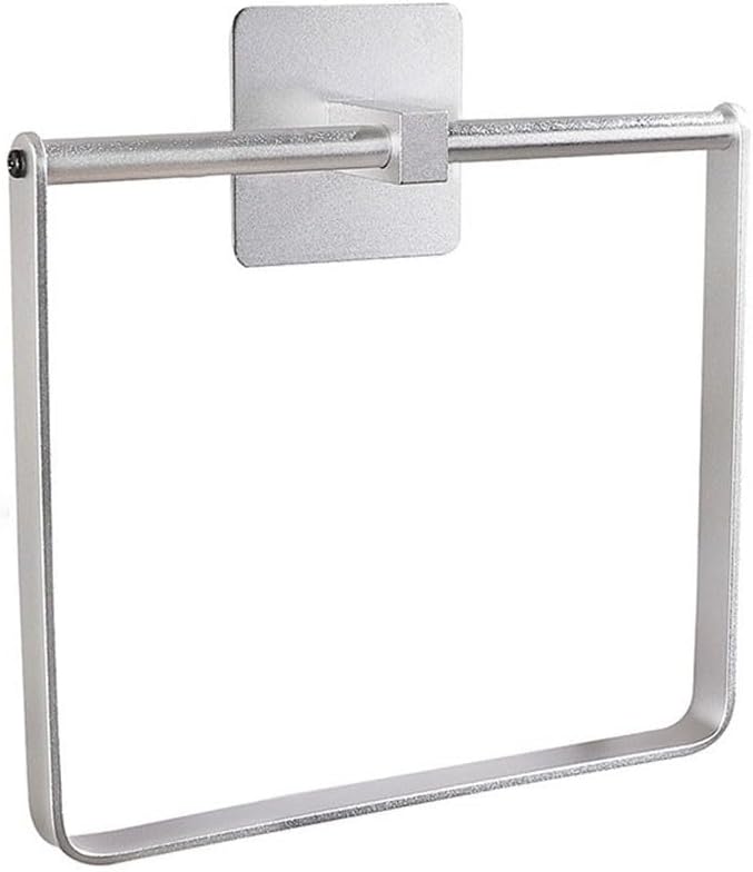 Square Towel Ring Wall, 180° Rotatable Aluminum Alloy Bathroom Towel Hanger Toilet Kitchen, Punch- Strong Bearing, Black Finish(Silver cubes)