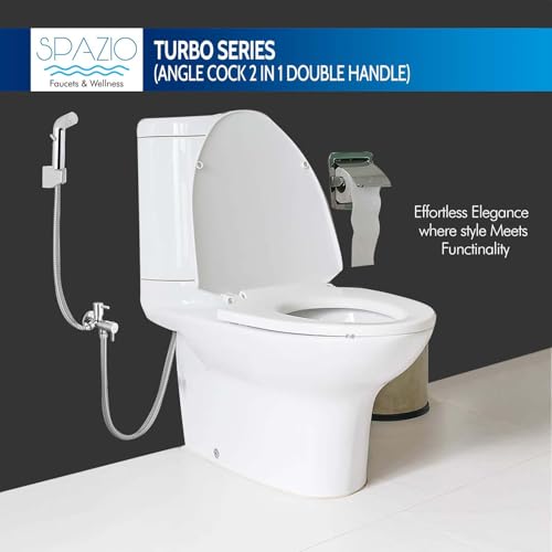 Image of Spazio Turbo Series 2 in 1 Angle Cock Silver | Angle Valve | 2 Way Angle Cock (Pack of 1) For Bathroom /Wash Basin Taps With Wall Flange Angle Valve Faucet (Wall Mount Installation Type)