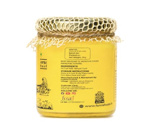 Image of FARMA FOODS A2 Desi Cow Ghee | Bilona Method Hand Churned | Traditional Pure Natural Ghee | No Preservatives | Farm Fresh Taste | Everyday Cooking Nutrition (100ml)