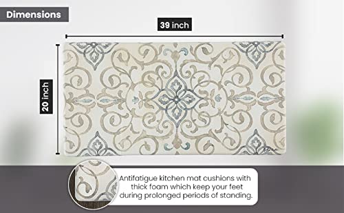 J&V TEXTILES Oversized 20"x39" Anti-Fatigue Embossed Floor Mat (Rustic Medallion Cream - Thumbnail 3