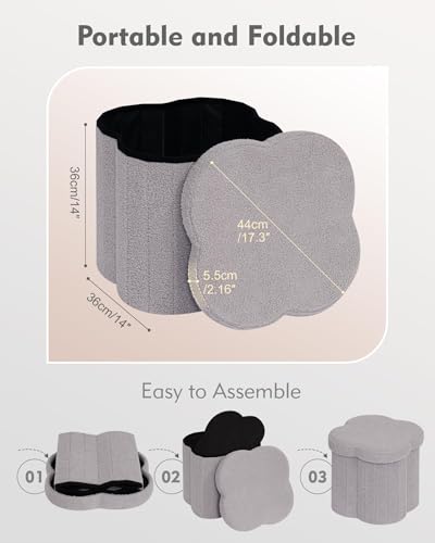 Image of B FSOBEIIALEO Storage Ottoman Cube, 15 inch Flower Shaped Ottomans, Grey
