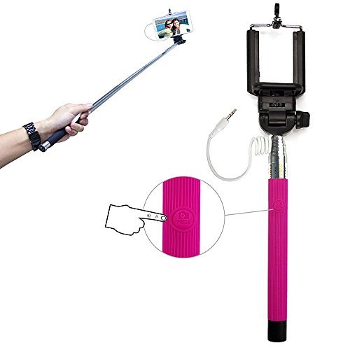 Xtra-Funky Serie Botón Operado con Cable Telescópica Monopie/Monopod/Selfie Stick para Sony, Samsung Galaxy, iPhone - Rosa