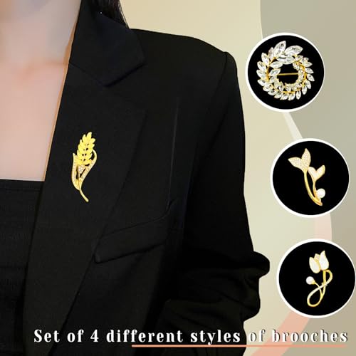 Image of Butterfly Wreath Brooch Pin White Pearl Flower Women Rhinestone Scarf Buckle Pin Gold Wedding Bridal Brooches Lady