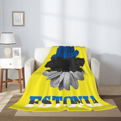 Colourfu Estonian Estonia flag flower Flannel Throw Blanket for Couch