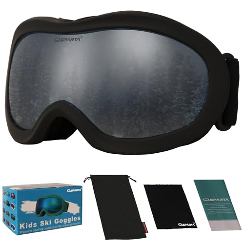 Kids Ski Goggles (8. Grey Frame, Full Lens Mirrored Silver)