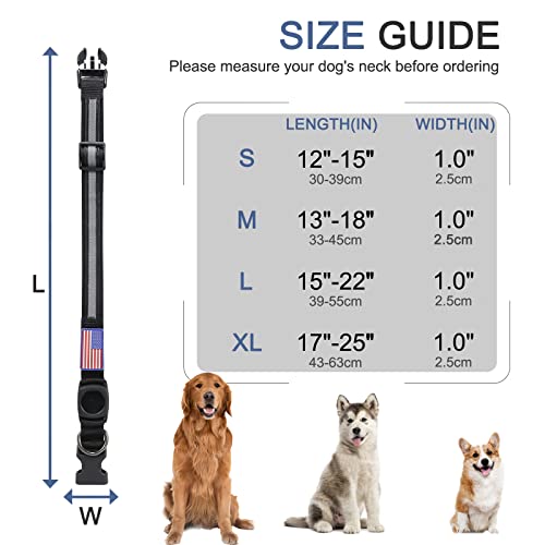 Reflective Airtag Dog Collar, Feeyar Waterproof Air Tag Dog Collar [Black], Integrated Apple Airtag Holder Dog Collars With Flag Patch, Gps Tracker Dog Collar For Small Medium Large Dogs [Size M] #TOP5