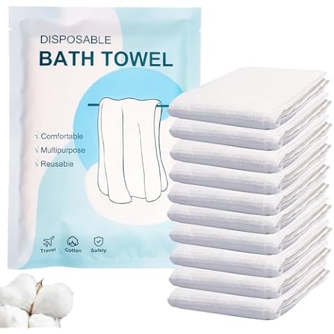 Disposable Bath Towels 10 PCS Large Portable Bath Towels for Travel,47 x 27.5 inch Soft Big Body Towel,Washcloth for Hiking Camping Hotel Bathroom, Individually Packed Cover