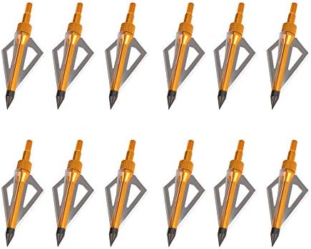 Hunting Broadheads, 12PK 3 Blades Archery Broadheads 100 Grain Screw-in Arrow Heads Arrow Tips for Crossbow and Compound Bow Grold (Pack of 12)