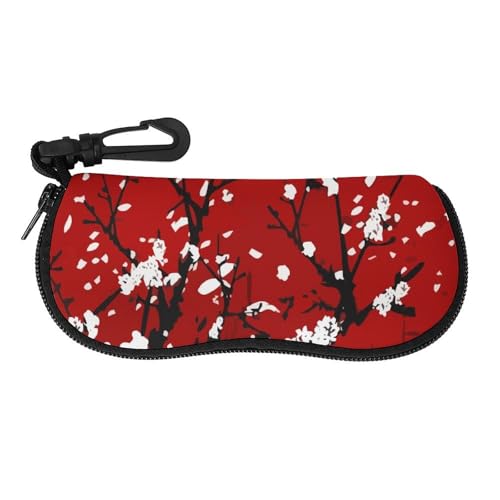 メガネケース メガネポーチ オリエンタル 桜の花 和風 ファスナー式 軽量 眼鏡ケース 小物入れ 柔らかい 防滴可能 擦り傷防止 フック付き 持ち運び便利 おしゃれ プレゼント