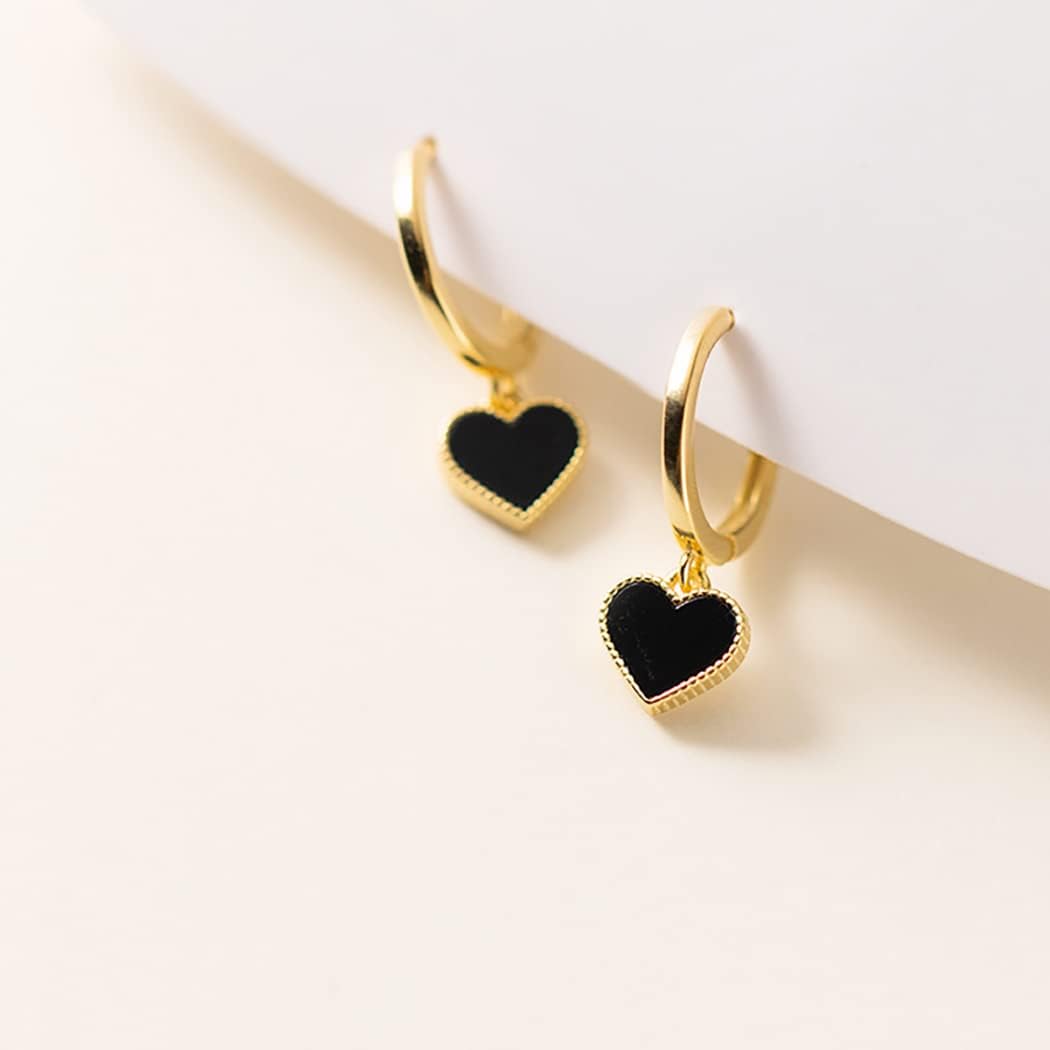 SLUYNZ Solid 925 Sterling Silver Black Heart Hoop Earrings for Women Teens Love Heart Hoop Earrings Huggie - Image 4