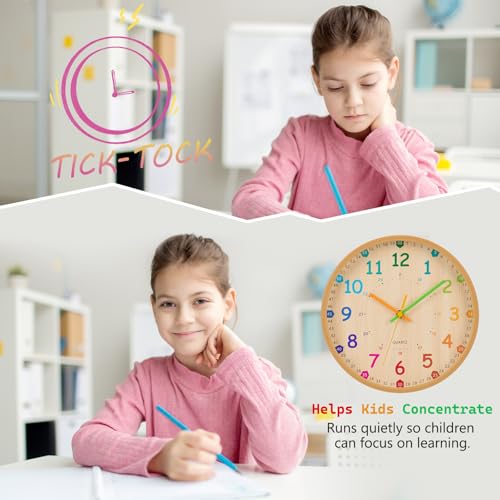 VIVILINEN Lernuhr Kinder Wanduhr Kinderzimmer Lautlos 25cm Wanduhr ohne Tickgeräusche für Schulanfänger, Jungen und Mädchen, Einschulung Geschenk