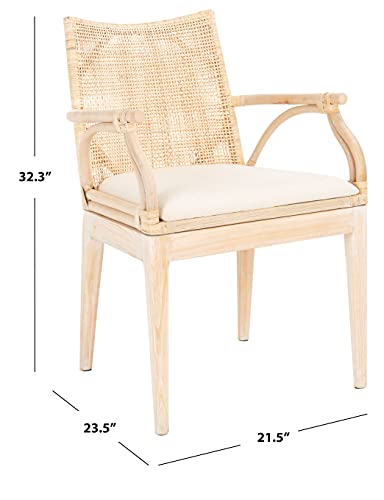 SAFAVIEH Home Collection - Gianni Natural & White Wash Solid Wood Rattan Arm Chair, Tropical Coastal Accent Seating for Living Room or Dining Space (SEA4011B) - Image 2